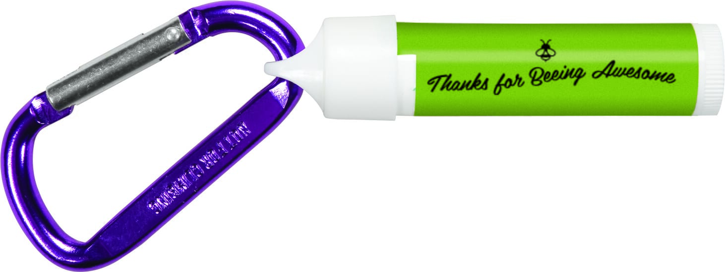 lip balm and carabiner with volunteer appreciation logo