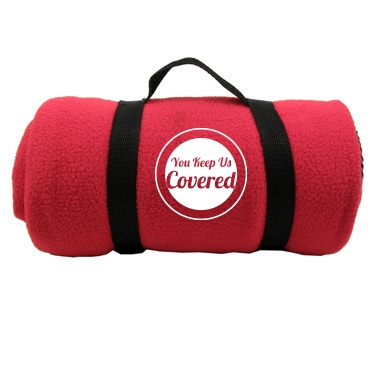 Fleece blanket with volunteer appreciation logo