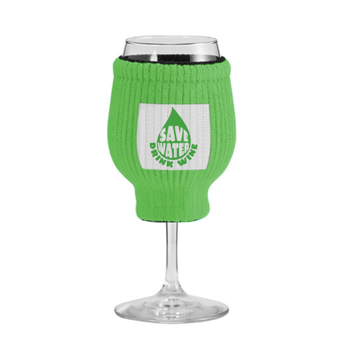 Knit wine glass sleeve with wine saying