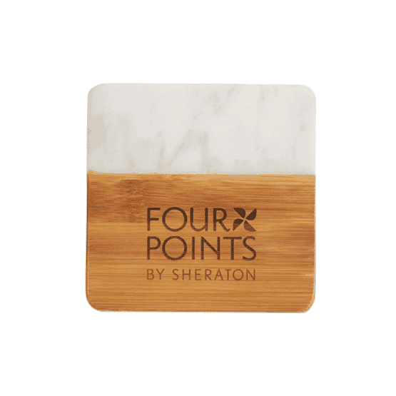 Our Bamboo and White Marble Coaster Set