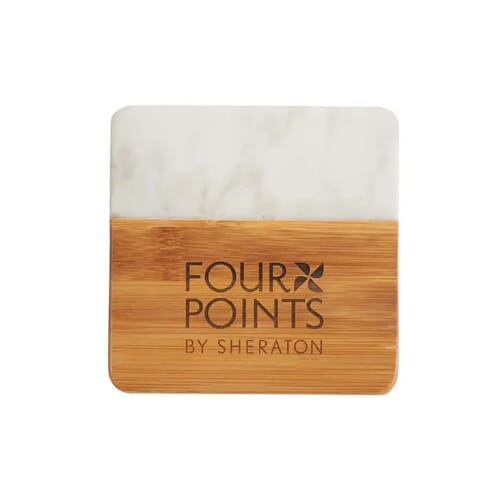 Our Bamboo and White Marble Coaster Set