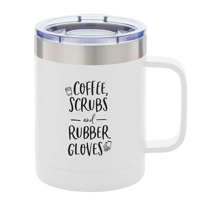 Insulated travel coffee mug with nurse appreciation saying