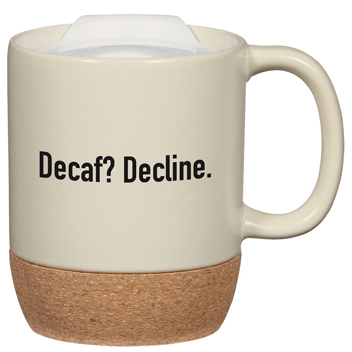 Cork bottom coffee mug with funny quote