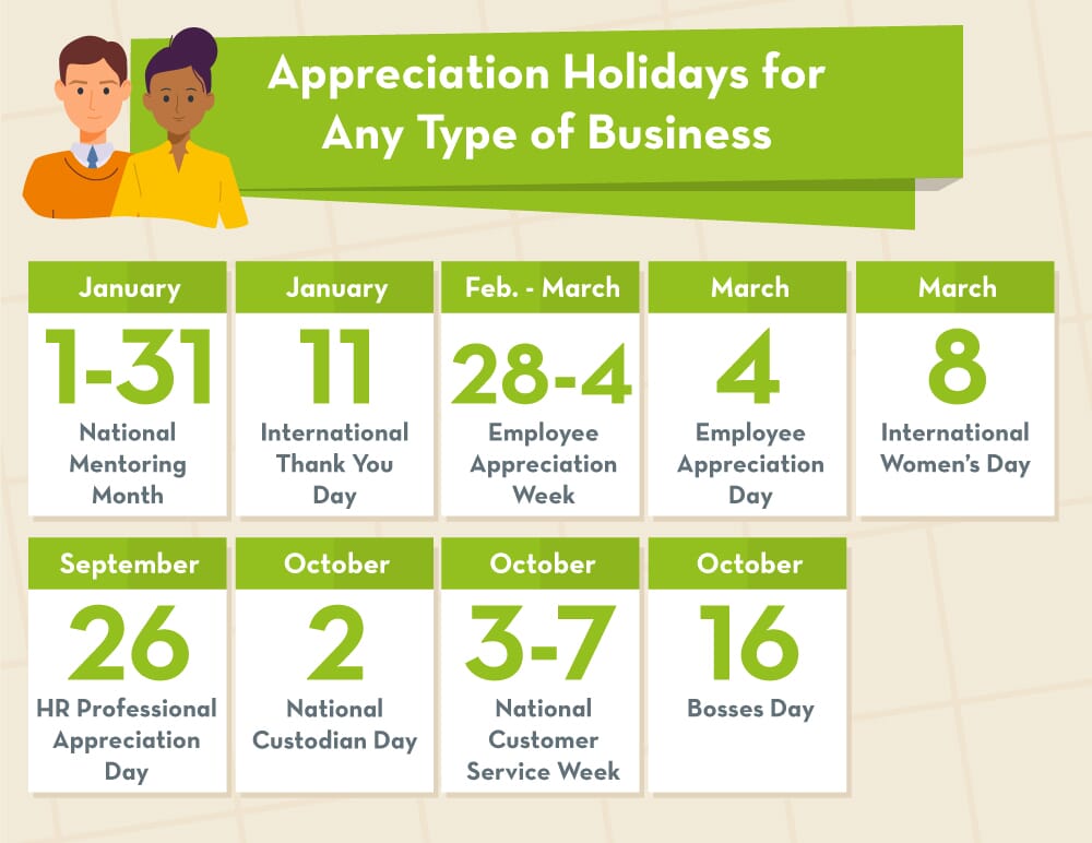 Appreciation days calendar for all business types