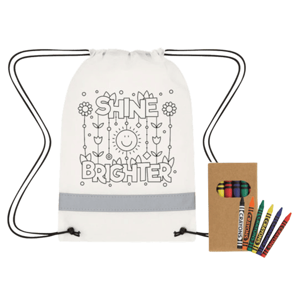 Lil Bit Reflective Coloring Drawstring Bag w/ Crayons