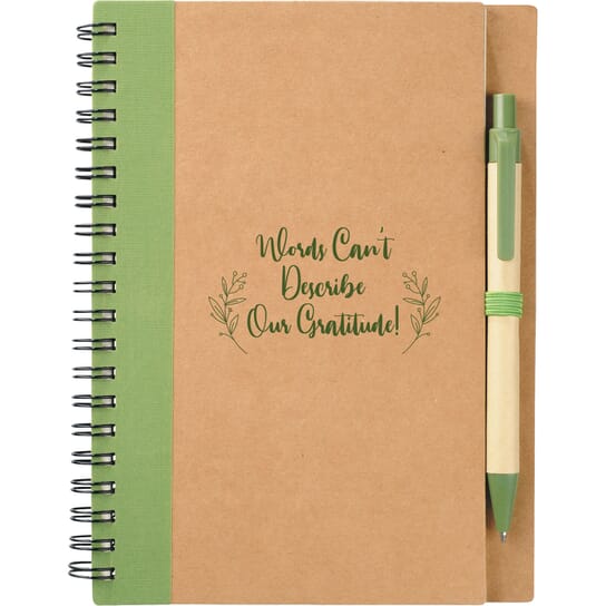 Recycled notebook and pen with volunteer appreciation logo