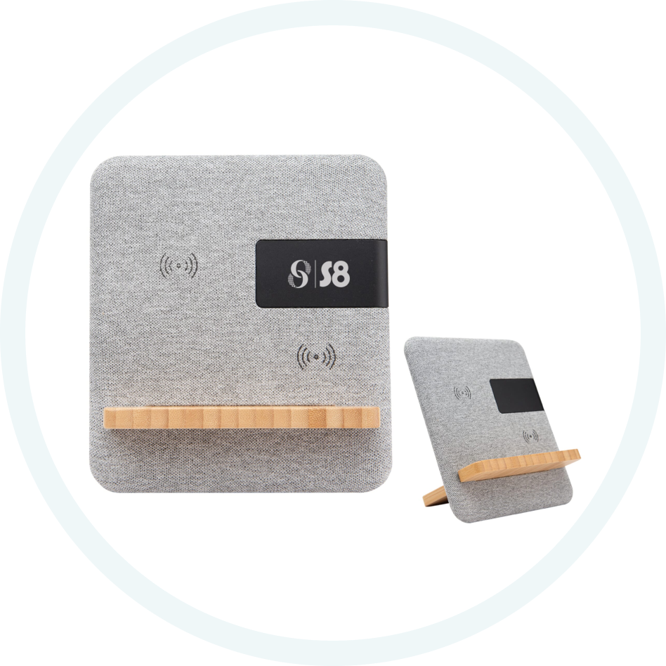 16. Fabric & Bamboo Wireless Charger With Clock