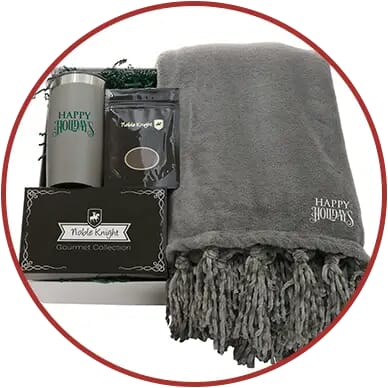 Cozy gift box with mug, blanket, and coffee