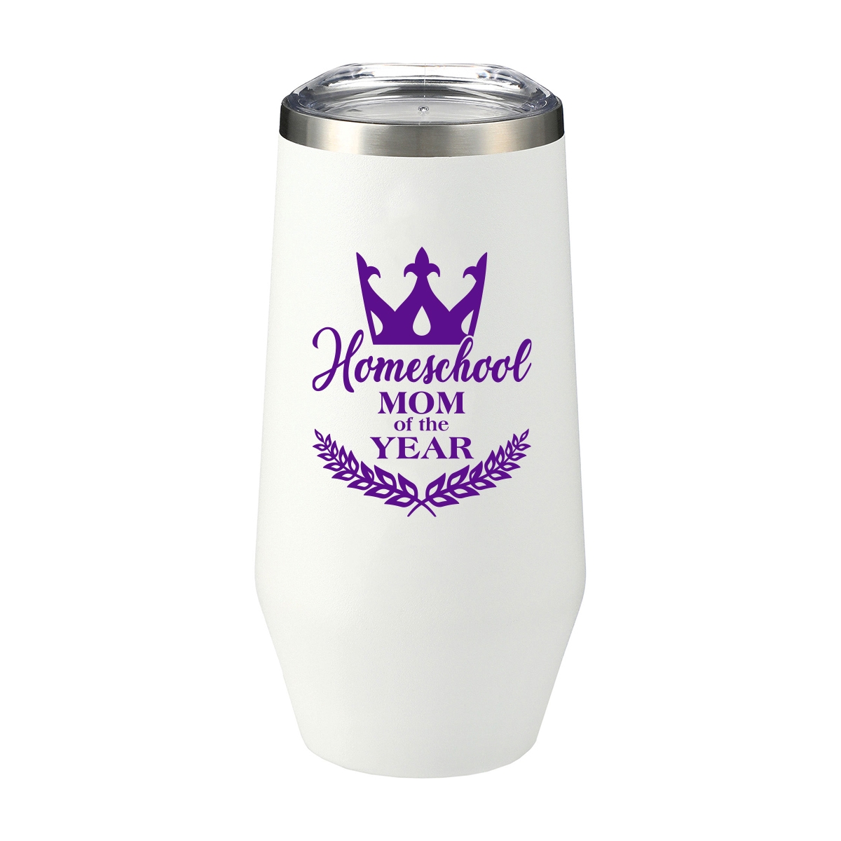Insulated wine tumbler with homeschool mom quote