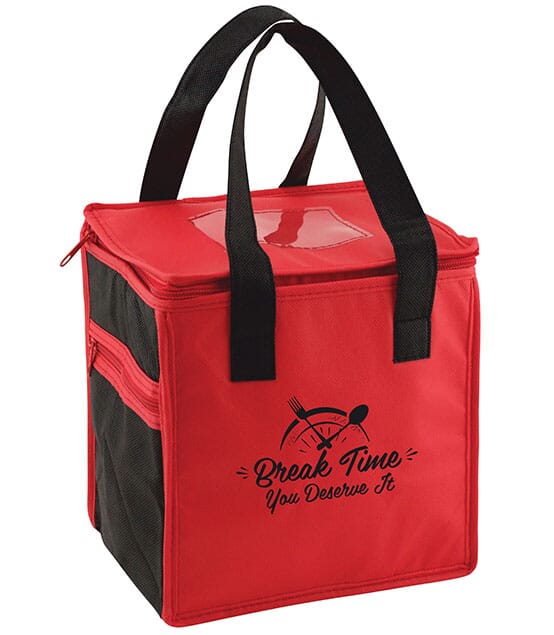 Red and black lunch cooler bag with nurse appreciation saying