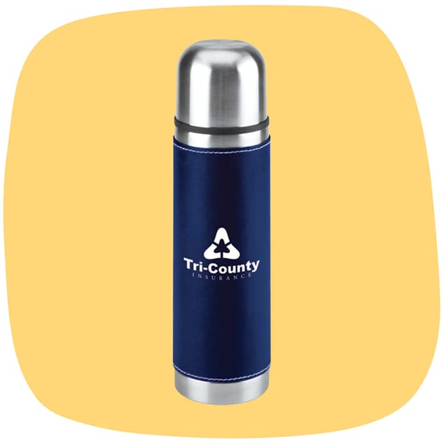 Insulated thermos with leatherette wrap