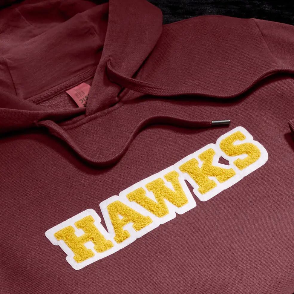 sweatshirt with school logo in chenille letter patches