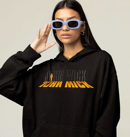 JOHN WICK X HARD ROCK ADULT FIT HOODIE ORANGE LETTERS DESIGN