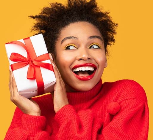 woman excited about gift