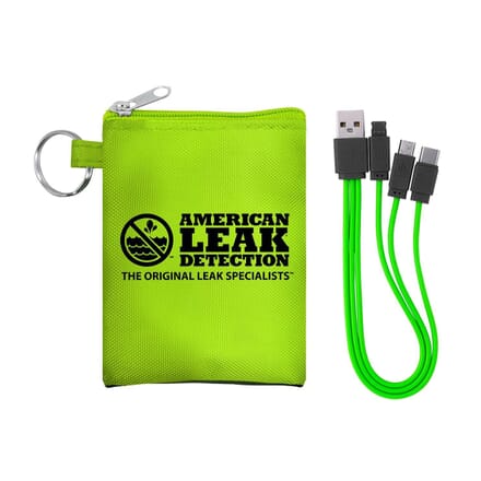 Green tech charging accessory kit in stretchy bag