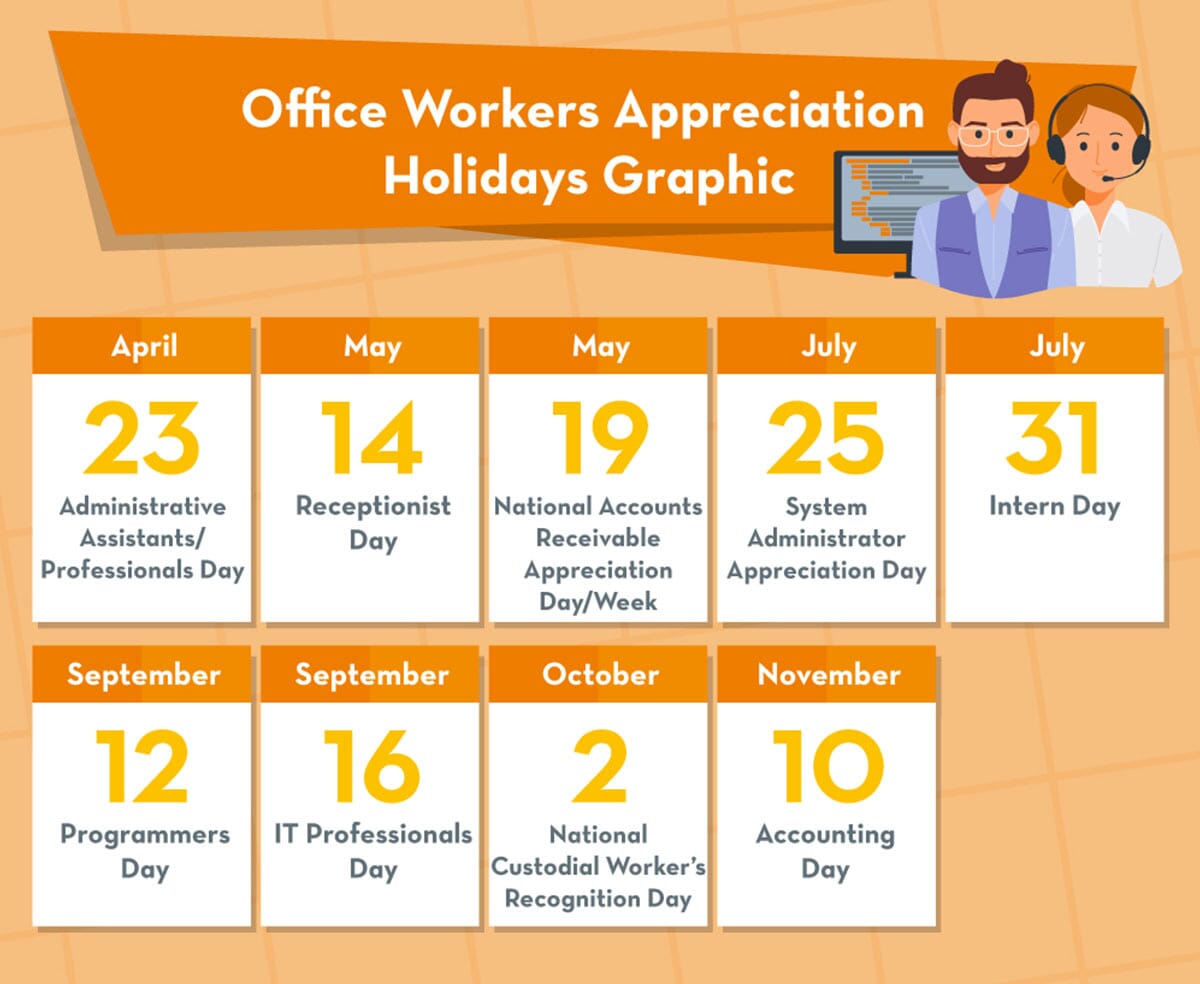 Appreciation holidays calendar for office workers