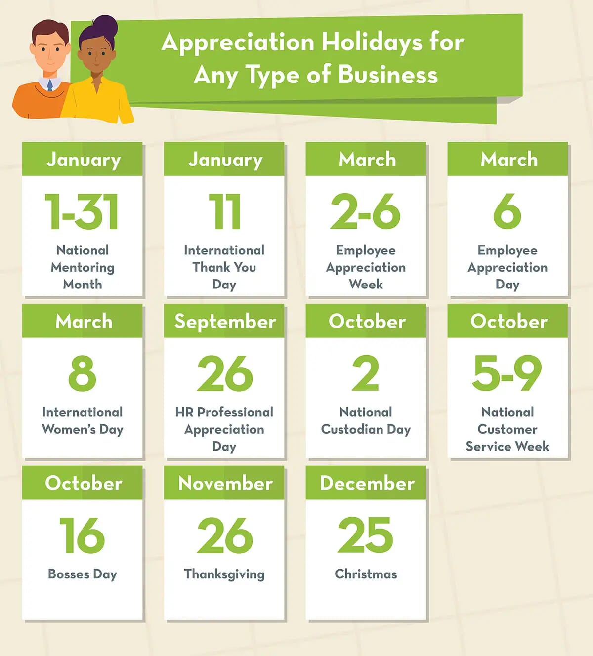 Appreciation days calendar for all business types
