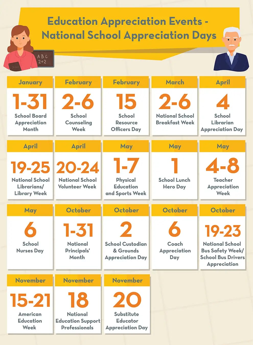 Education appreciation days calendar
