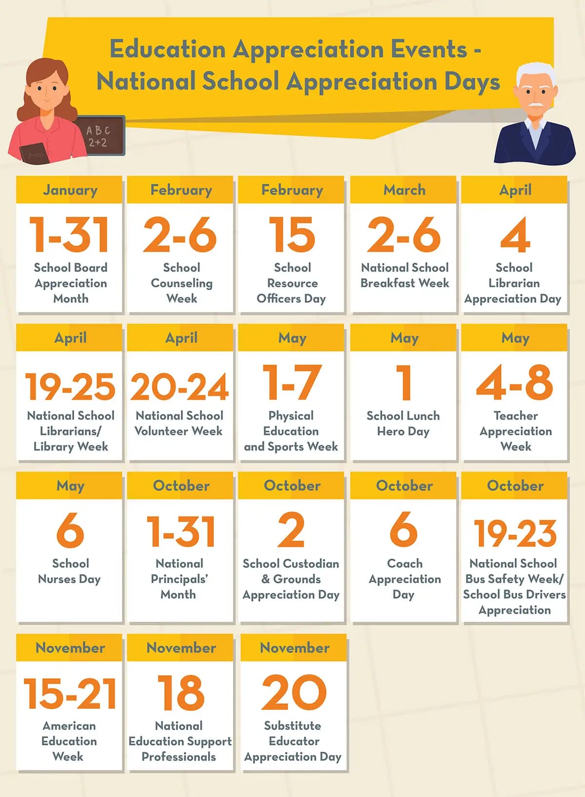 Education appreciation days calendar
