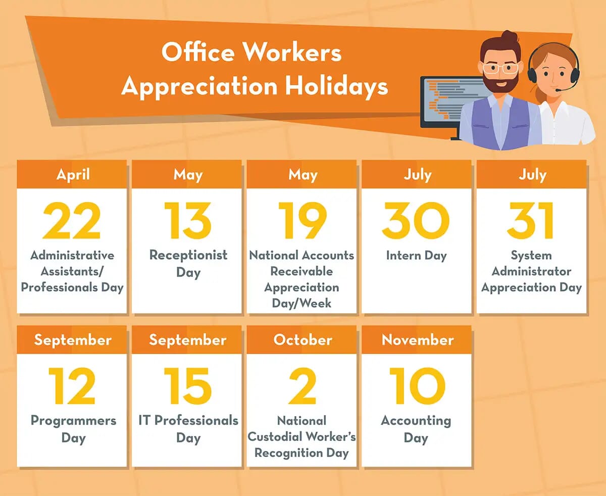 Appreciation holidays calendar for office workers