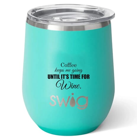 Travel wine tumbler with liquid therapy saying