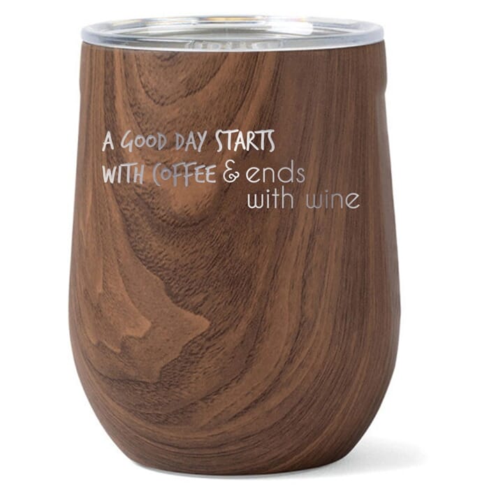 corkcicle stemless wine cup with funny wine saying