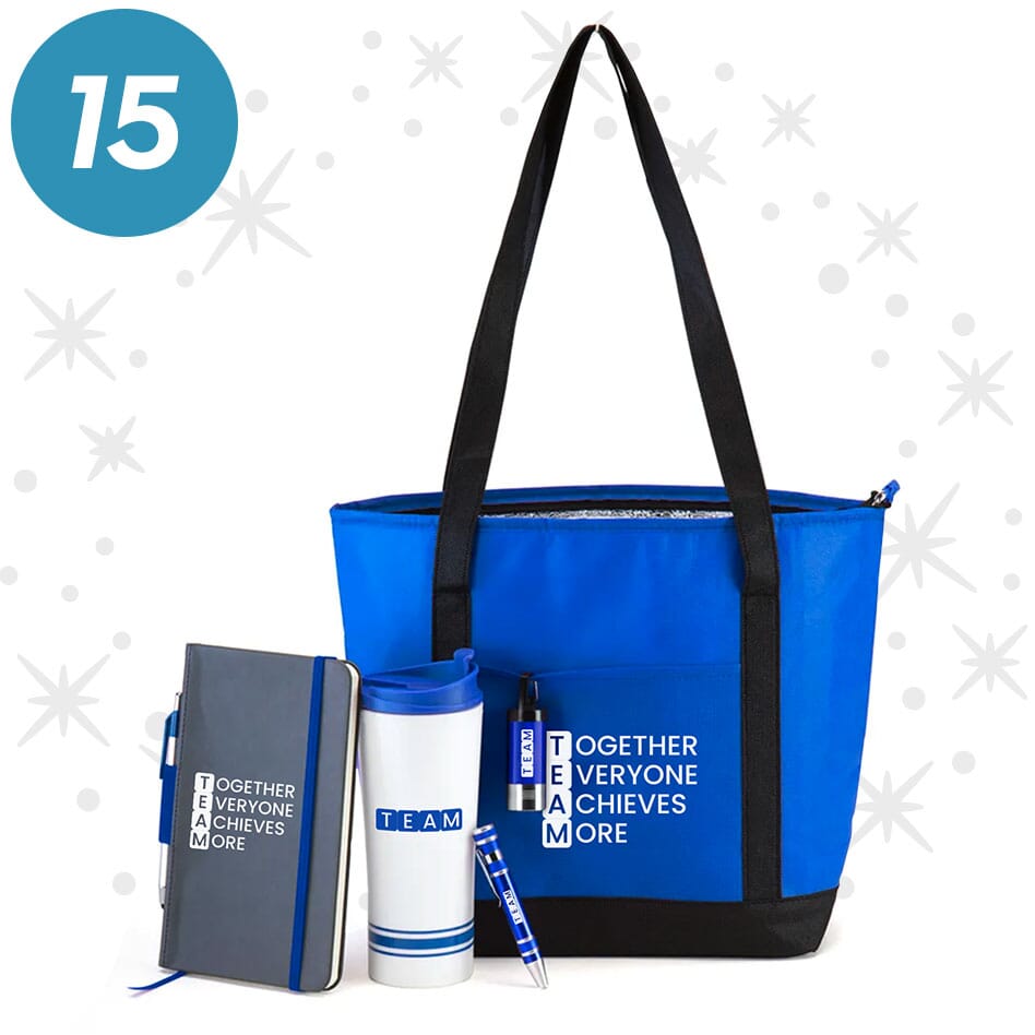 Employee Gift Set with Bag, Travel Mug, Notebook, Flashlight, and Tool Pen