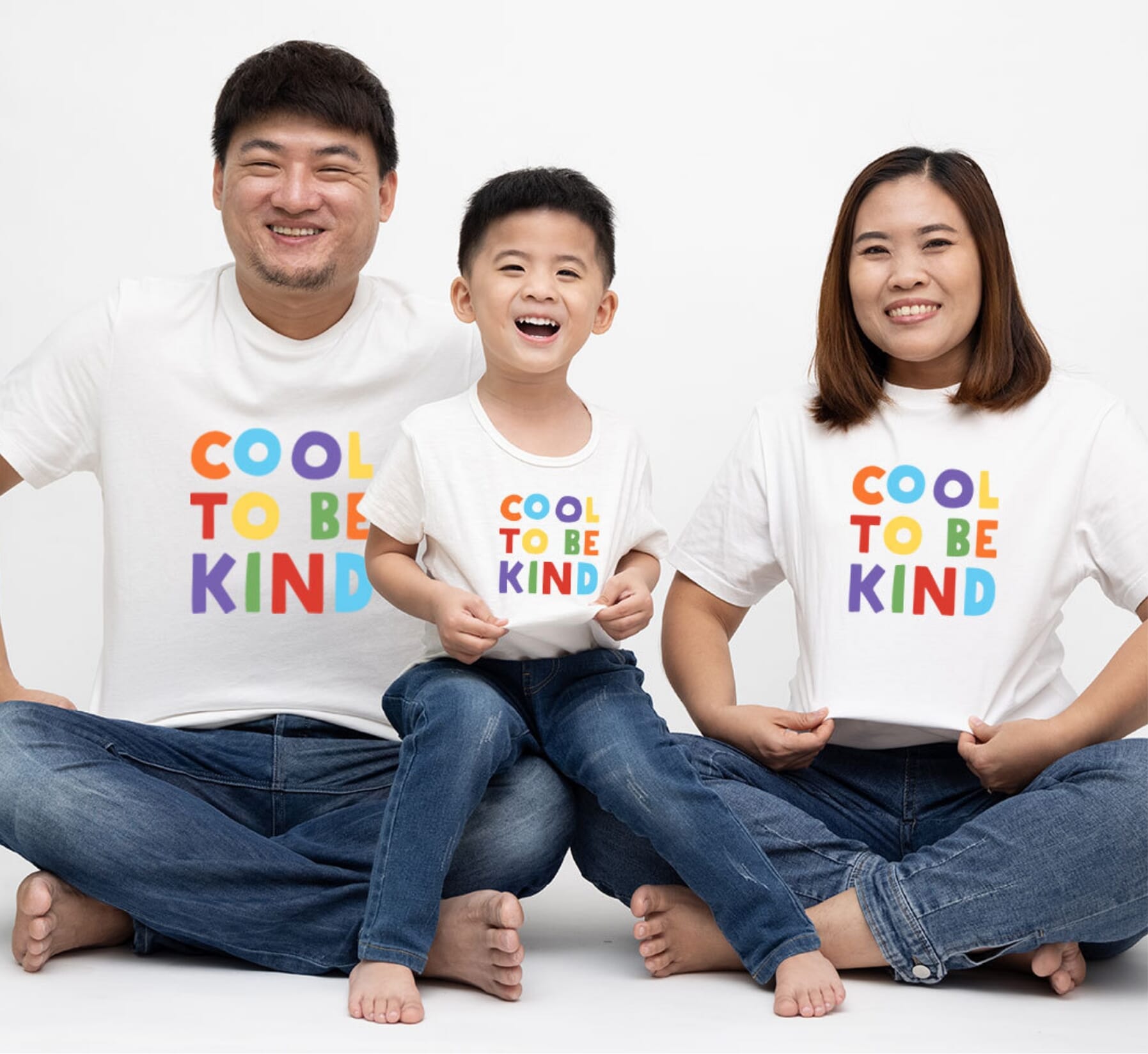family wearing anti-bullying t-shirts