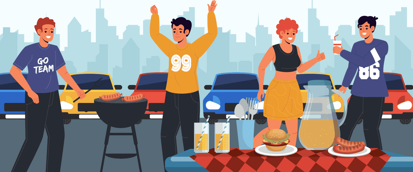 Illustrations of people tailgating