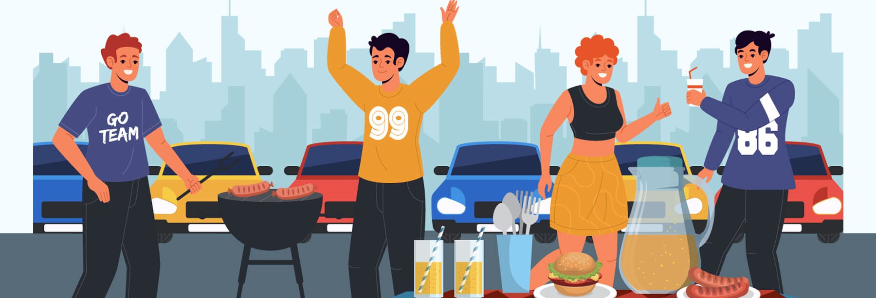 Illustrations of people tailgating