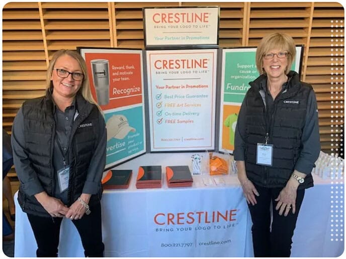 event booth presentors with customized apparel