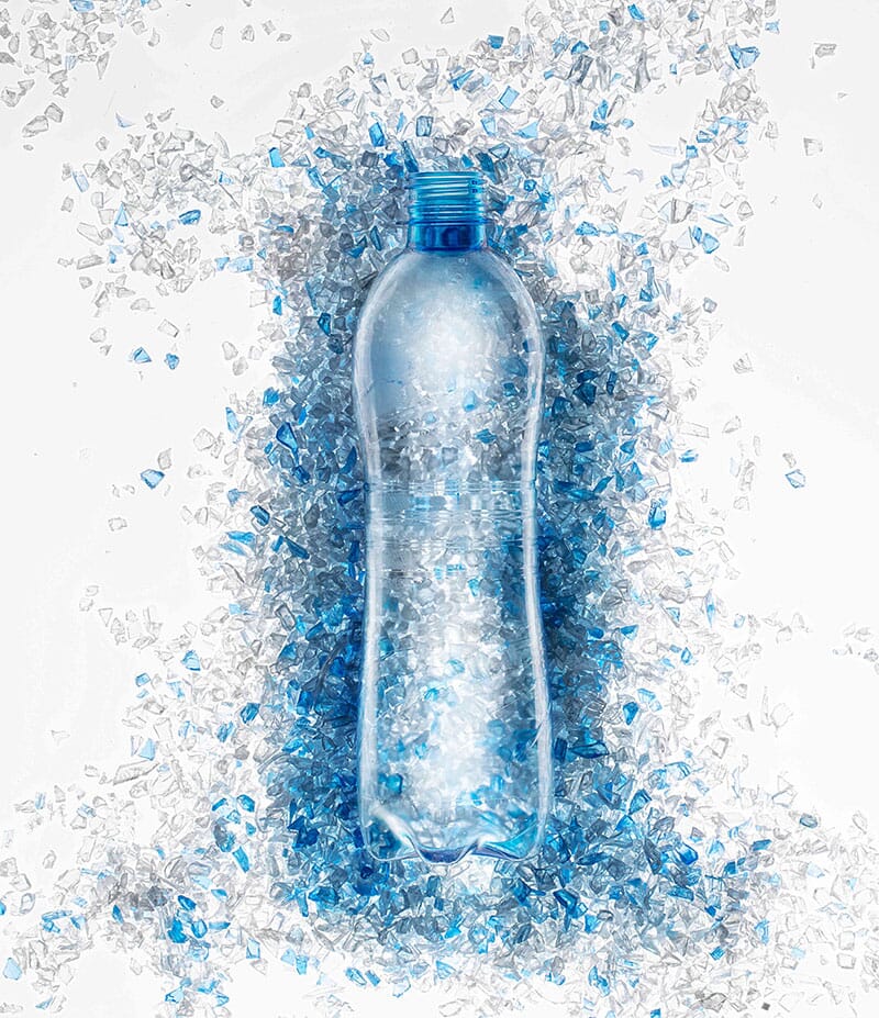 rPET pellets and plastic bottle