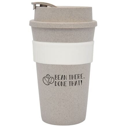 Reusable coffee cup with fun quote