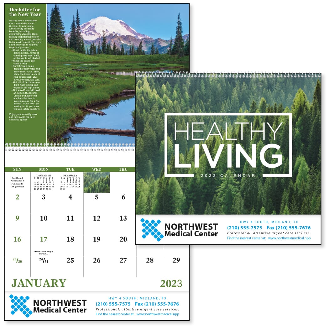 wall calendar with wellness tips