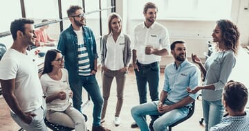 Employees wearing custom corporate apparel