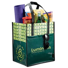 Green recycled laminated grocery tote