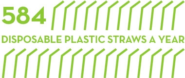 1 reusable straw can save 584 disposable plastic straws a year