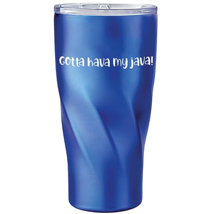 Stainless steel travel mug with funny coffee saying