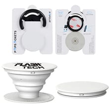 Black PopSockets phone grip and adhesive mount with white logo