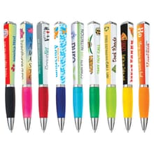 Triangular billboard pens with colorful imprints