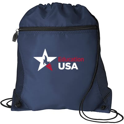 Navy drawstring bag with state agency logo