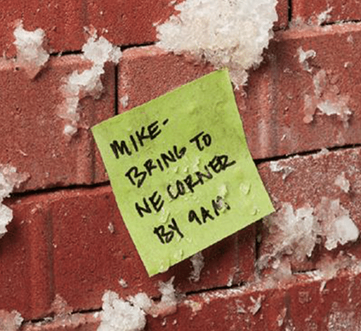 Extreme Sticky-Notes on Snowy Brick Wall