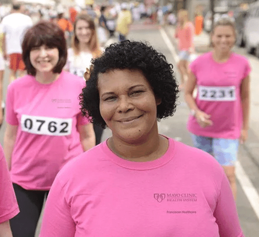 breast cancer awareness walkers wearing custom t-shirts