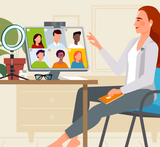 illustration of video call office setup