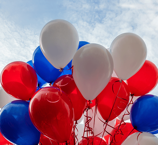 red white blue balloons