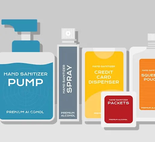 A variety of hand sanitizer styles