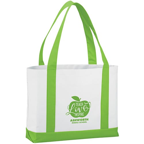 Tote bag with bright green accent colors