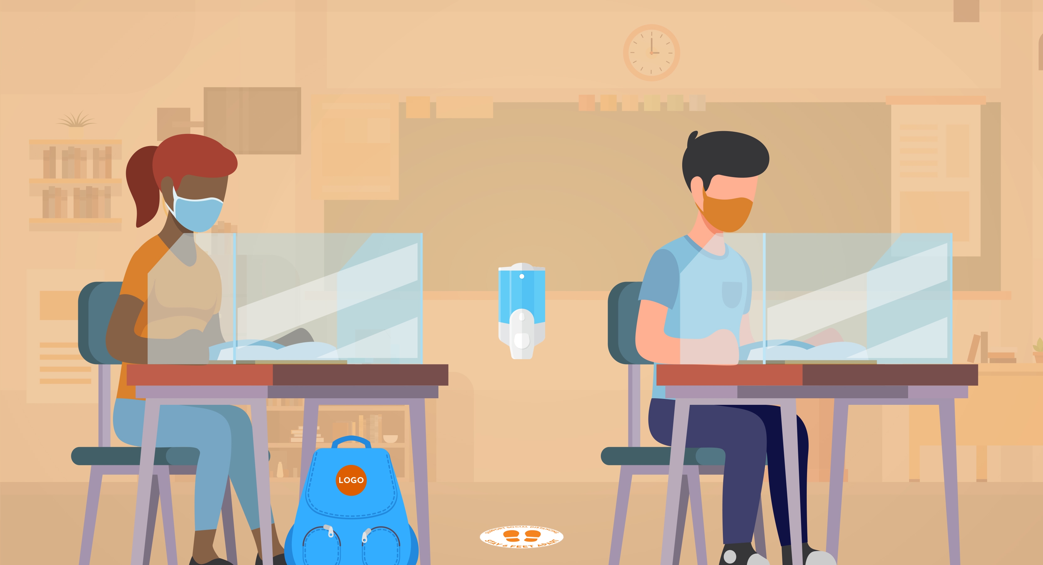 Classroom with ppe and social distancing safety measures