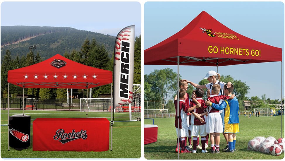 outdoor event tents and signage for sports games