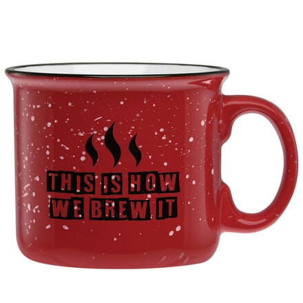 Camp coffee mug with fun coffee saying